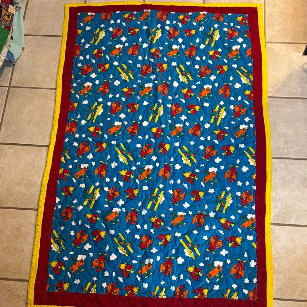 Colorful Flying Airplane Corduroy Quilt